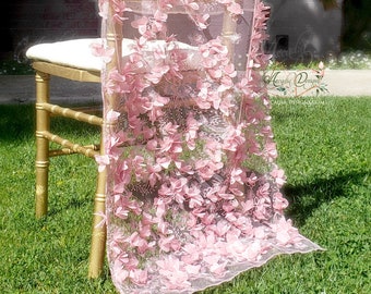 Cherry Blossom Flower Petal Appliques Bridal Chair cover | Floral Embroidered Tulle Lace Slipcover Chiavari Decor for Wedding Bridal Shower