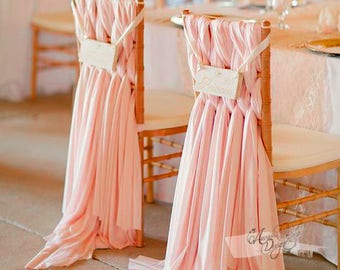 Geflochtener Blush Rosa Chiffon Sash für Weaved Style auf Chiavari Stuhl Romantischer Brautstuhl Dekoration für Brautdusche Hochzeitszeremonie