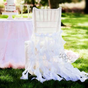 Bridal White Chair Cover | Organza Chiavari Chair Full Cover with Willow Sashes Slipcover for Bridal Shower Bachelorette Girl&#39;s Birthday
