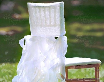 White Bridal Chair Cover | Wedding Ruffle Chair Decoration Willow Slipcover for Event Reception Bridal Shower Wedding Engagement Decor