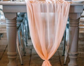 Romantic Chiffon Table Runner | Blush Peach Tablecloth Décor for Bridal Shower Bachelorette Party Baby Girl Shower Girl’s Sweet 16 Birthday