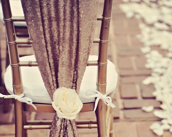 Rose Gold Sparkle Chiavari Chair Sash with Optional Silk Flower Head | Sequin Bridal Chair Slipcover for Bridal Shower Wedding Reception