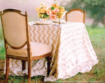 Sequin Chevron White & Champagne Gold Tablecloth READY TO SHIP for Wedding Reception, Sweetheart Table, Engagement Party Bridal Shower Event