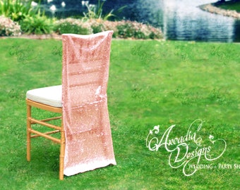 Sparkly Rose Gold Luxury Folding Chair Cover | Sequin Chair slipcover for Bridal Shower Wedding Ceremony Event Reception Engagement Decor