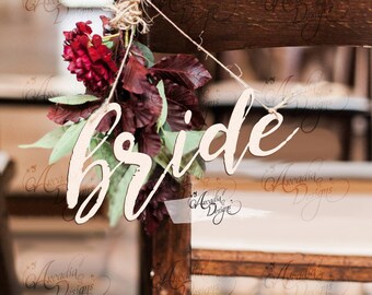 Bride and Groom Chair Decor | Bride Groom Hanging Calligraphy Chair Sign for Wedding | Cardstock or Wood Trending Chic Chair Decoration