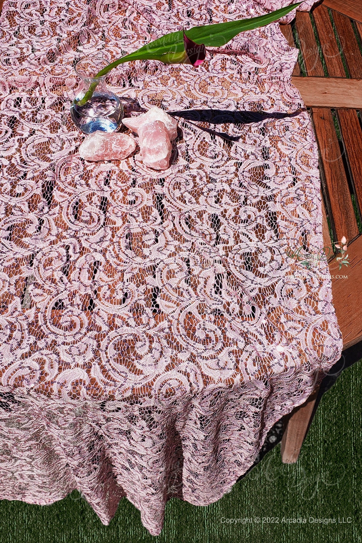 Rose Pink Guipure Lace with Sequin embroidered Table Runner…