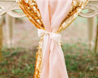 Gold and Pink Table Runner Gold Sequin & Blush Chiffon Runner READY TO SHIP Dangle Sequin Embroidery Runner for Wedding Event Bridal Shower