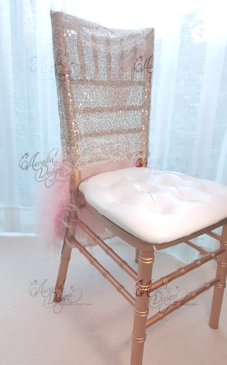 Ostrich Feather Rose Gold Sequin Chair Covers Sparkle Etsy