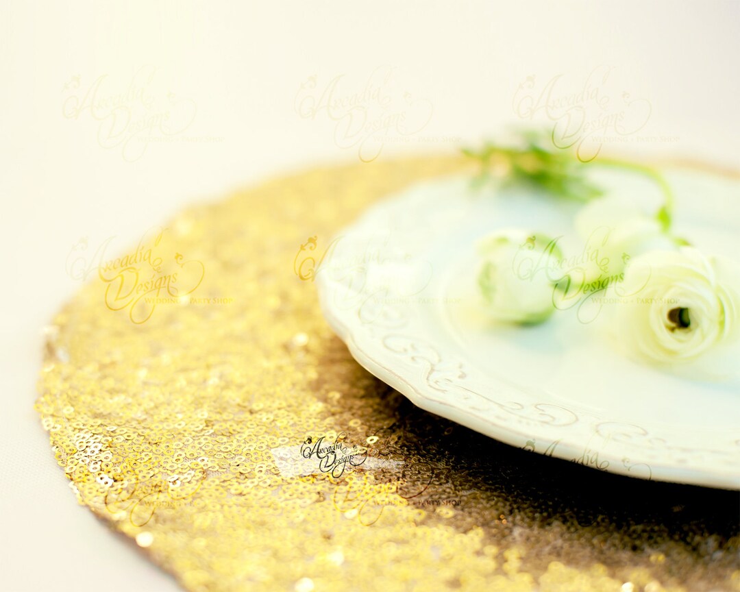 Luxury Round Sequin Placemat Bright Gold Sparkle Centerpiece Table