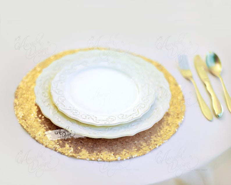 Luxury Round Sequin Placemat Bright Gold Sparkle Centerpiece Etsy