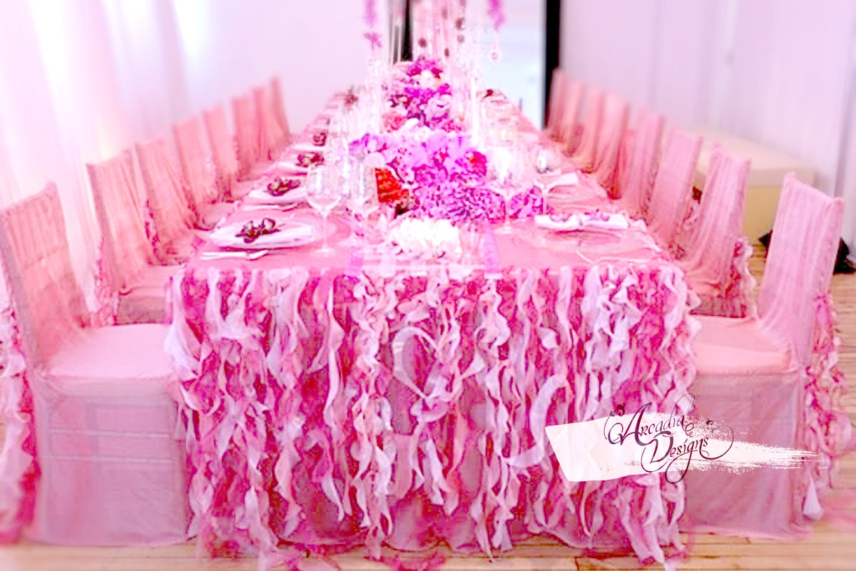Pink Ruffle Tablecloth & Curly Willow Table Skirt MADE TO Etsy