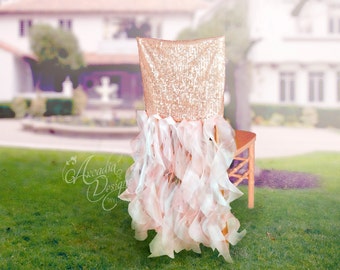 Bridal Chair Cover Rose Gold Wedding Sequin Ruffle Chair Decoration MADE TO ORDER Sparkle Willow Slipcover for Wedding Bridal Shower Events