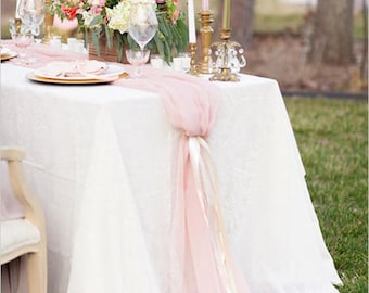 Romantic Chiffon Table Runner | Blush Pink Tablecloth Décor for Bridal Shower Bachelorette Party Baby Girl Shower Girl’s Sweet 16 Birthday