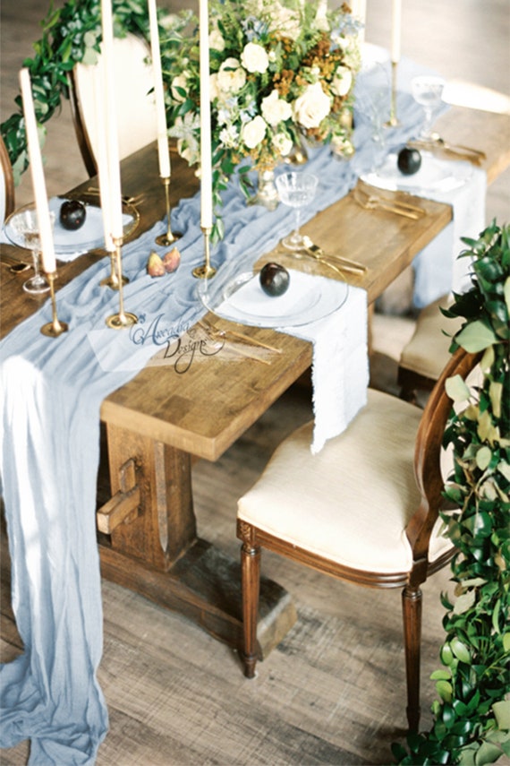 Silky Chic Chiffon Table Runner Sheer Ice Blue Tablecloth D cor