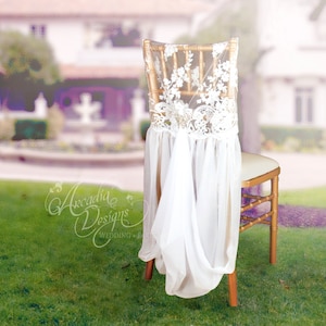 Bridal Chair Cover Lace hood, Chiffon Drape & Optional Butterfly Crystal Brooch READY TO SHIP Chiavari Slipcover for Wedding Bridal Shower