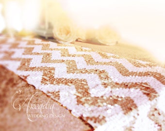 Chevron Sequin Table Runner MADE TO ORDER. Shimmer Wedding Tablecloths for Reception, Bridal Shower, Sparkly Winter Wedding Ceremony Decor