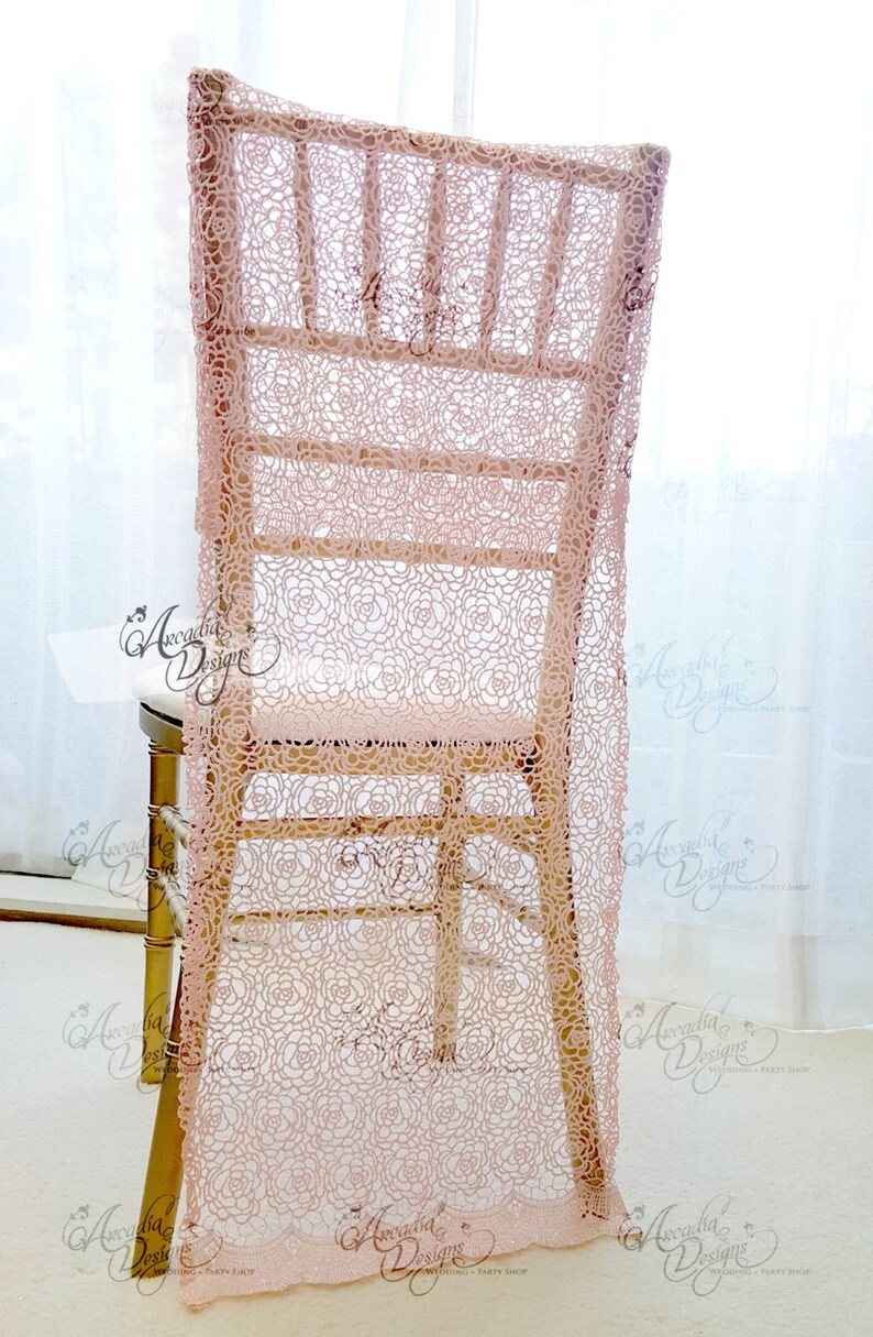 Pink Rose Crochet Lace Bridal Chair Slipcover Rosette Image 0