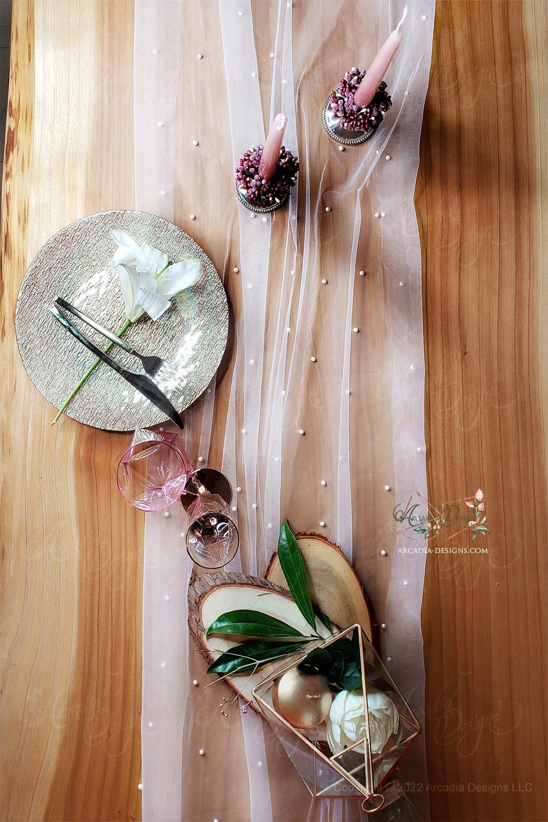 Pearl Embroidered Sheer White Tulle Table Runner Table Overlay | Table ...