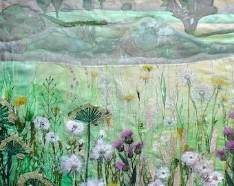 Original Art Wild flowers. Textile art tapestry