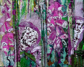 Original Art Foxgloves. Wild Flowers. Woodland flowers. Pink and green