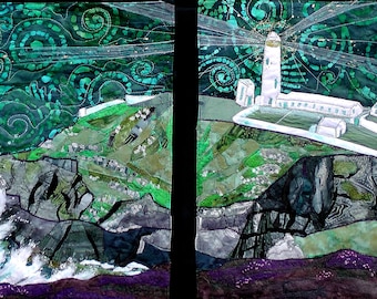 Original Art Lighthouse, Anglesey, crashing sea, Welsh coast, diptych