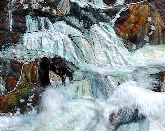 Original Art textile waterfall. healing fabric art cascades of water