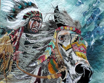 Native American warrior on horseback. Indian Comanche Horse
