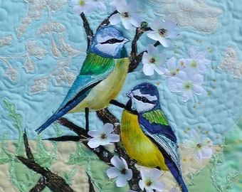Original Art Whispers of Spring. Bluetits and Blossoms. Birds