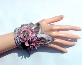 Textile art Cuff Bracelets. Textile bracelet. Embroidered jewellery. Bridesmaids.