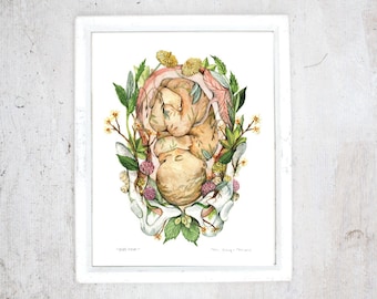 Print Blooming baby | Poster Anatomical and Botanical painting Pregnancy | Flowered Foetus | Baby Shower, Child Birth, Doula, Midwife