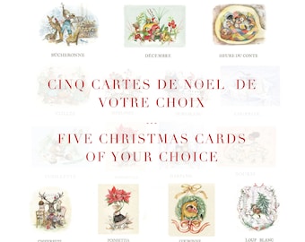 Cinq cartes de souhaits de Noël et d'hiver | temps des fêtes | cartes hivernales Cartes de vœux Noël | Collection Cartes Animaux et enfants