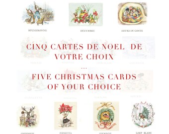 Cinq cartes de souhaits de Noël et d'hiver | temps des fêtes | cartes hivernales Cartes de vœux Noël | Collection Cartes Animaux et enfants