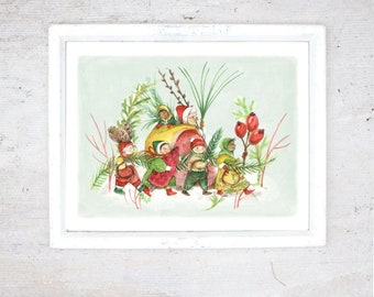 Print December | Illustration Art Giclee Print | Poster Christmas and holidays | wild harvest decoration | Also available as a chistmas card