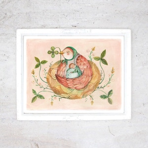 Impressão de ninho | Ilustração de impressão artística de Mathilde Cinq-Mars | Pôster de pássaros do ninho | Arte para gravidez | Impressão de autocuidado | Decoração de quarto infantil