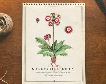 2027 Illustrated Botanical Family Calendar – Cardstock Print, Ethnobotanical Notes, Moon Phases, Québec Holidays, Eco-Friendly Gift