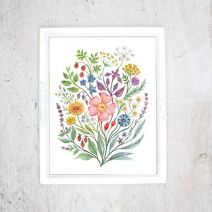 Imprimé Bouquet comestible | illustration art print | Petit poster | Poster motif botanique | Fleurs | Fines herbes | Décoration  Cuisine