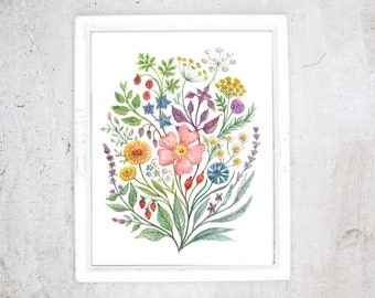 Print Edible bouquet | Illustration Art Print | Poster | Rustic vintage botanical poster | Herbs and flower | Art kitchen,  Living room