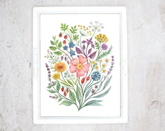 Print Edible bouquet | Illustration Art Print | Poster | Rustic vintage botanical poster | Herbs and flower | Art kitchen,  Living room