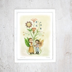 Imprimé Enfants-fleurs | illustration art print Mathilde Cinq-Mars | Fée, papillon | carte anniversaire | chambre enfant décoration unisexe