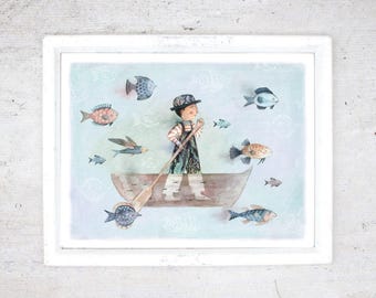 Elephant Print | Illustration art print Mathilde Cinq-Mars | Symbolic poetic poster for youth | Art quest | Bedroom decoration