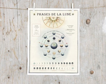 Moon Phases Print | Astronomy board poster, Moon cycle watercolor | Scientific Lunar Print | Solar System Wall Art | Educative gift teacher