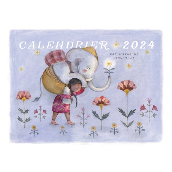 2024 Mathilde Cinq-Mars family Calendar | Large calendar poetic illustration | Green christimas gift | Teacher, kindergarden and family gift
