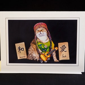 Hippie Cat Card-Cat Dressed as Hippie-All Occasion Carte de vœux pour les amoureux des chats