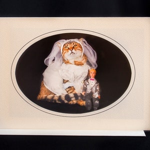 Carte de chat de mariage-Chat portant une robe de mariée-Carte de vœux d’occasion spéciale pour les amoureux des chats