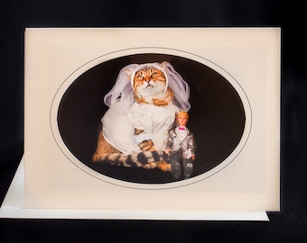 Carte de chat de mariage-Chat portant une robe de mariée-Carte de vœux d’occasion spéciale pour les amoureux des chats