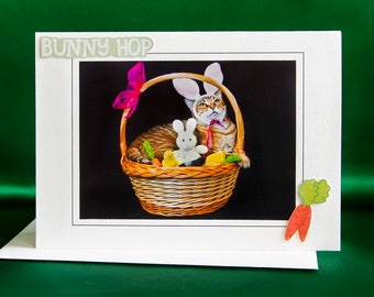 Carte de chat de Pâques-Chat portant des oreilles de lapin-Carte de vœux de vacances pour les amoureux des chats