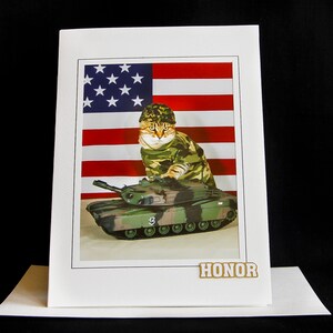 Cartão de gato do exército dos EUA - gato em uniforme de combate - cartão para todas as ocasiões para amantes de gatos