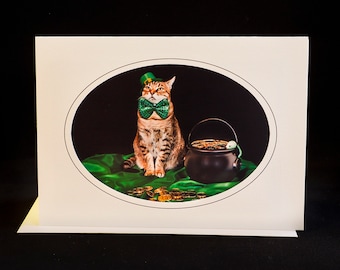 Carte de chat de la Saint-Patrick-chat avec trèfles-carte de vœux de vacances pour les amoureux des chats