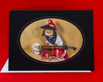 Cartão de gato pirata - Gato em fantasia de pirata - Cartão comemorativo para todas as ocasiões para amantes de gatos