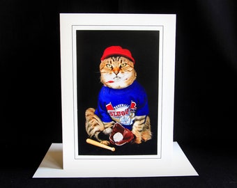 Chat de baseball-Chat de sport vêtu d’un uniforme de baseball-Carte de vœux pour toutes les occasions pour les amoureux des chats